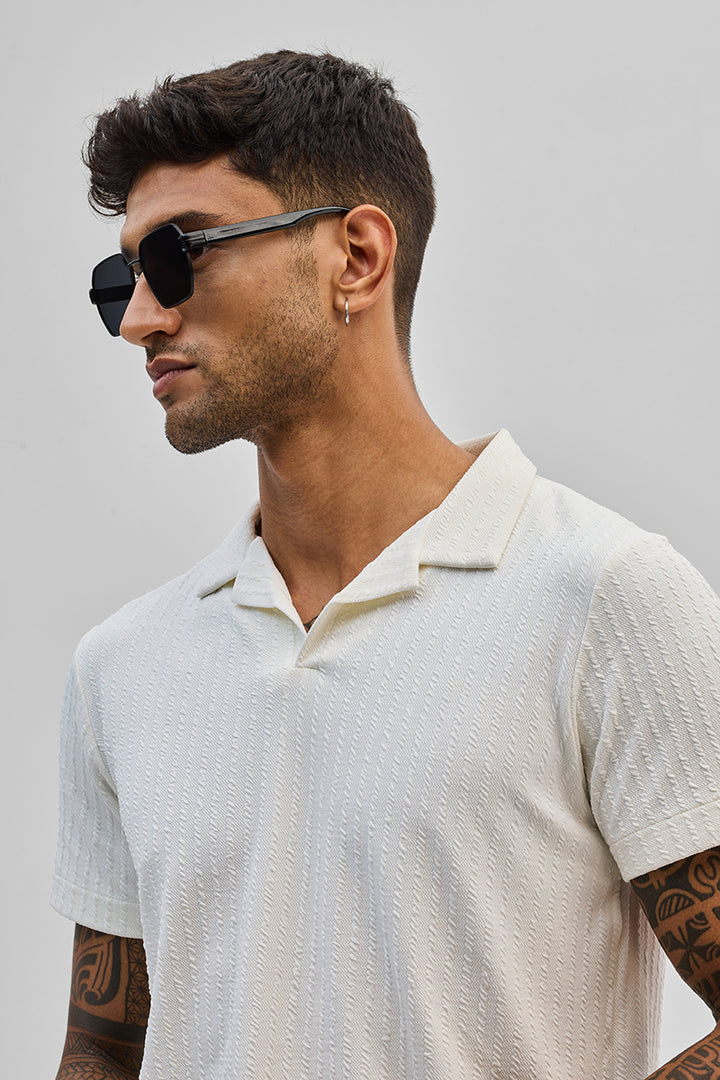 White Textured Cuban T-Shirt