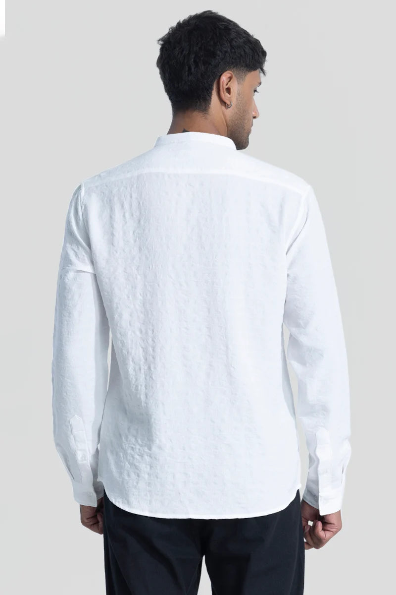 White Mandarin Textured Shirt