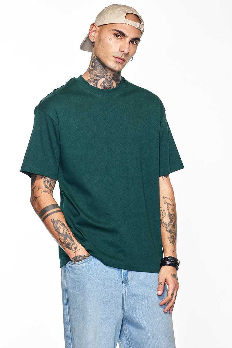 Core Lab Teal Solid Slim Fit T-Shirt