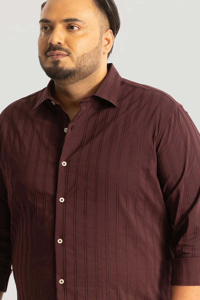 Maroon Self Stripe Textured Plus Size Shirt