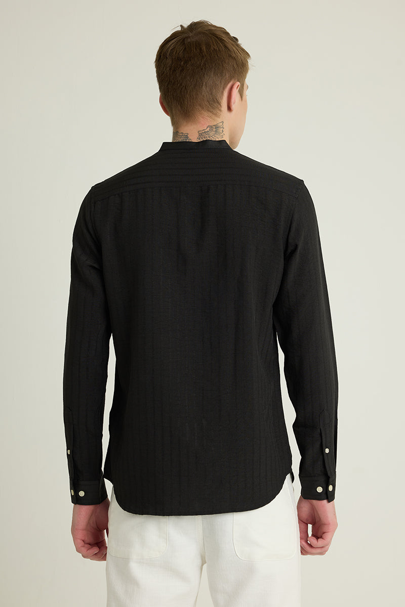 Black Mandarin Textured Shirt