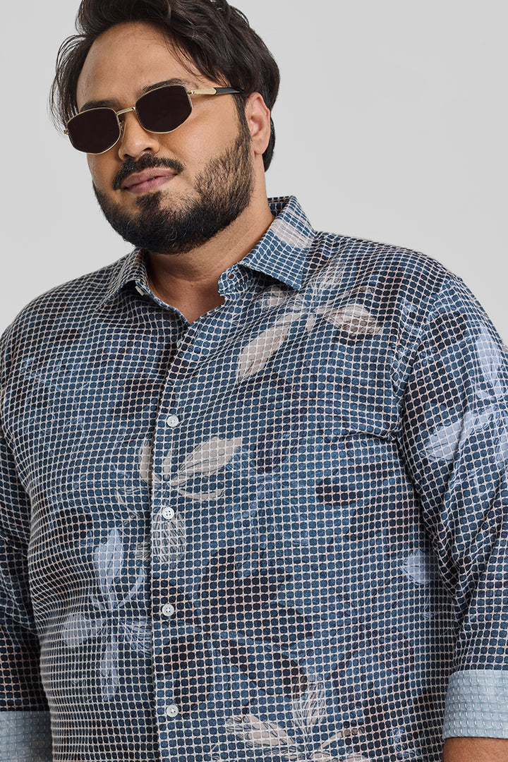 Blue Floral Textured Plus Size Shirt