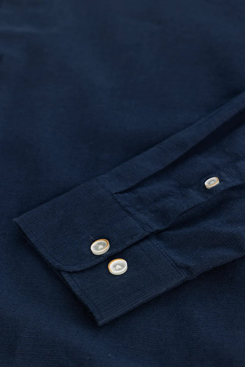 Navy Plain Linen Blend Shirt