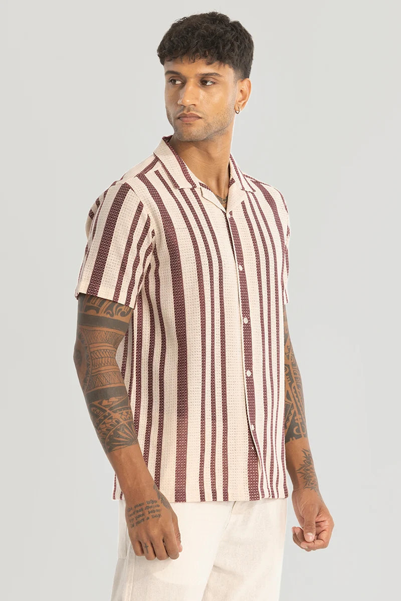 Maroon Stripe Crochet Shirt