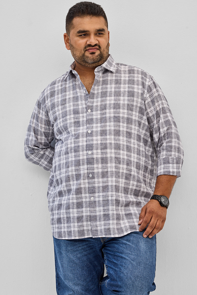 Grey Checks Linen Blend Shirt