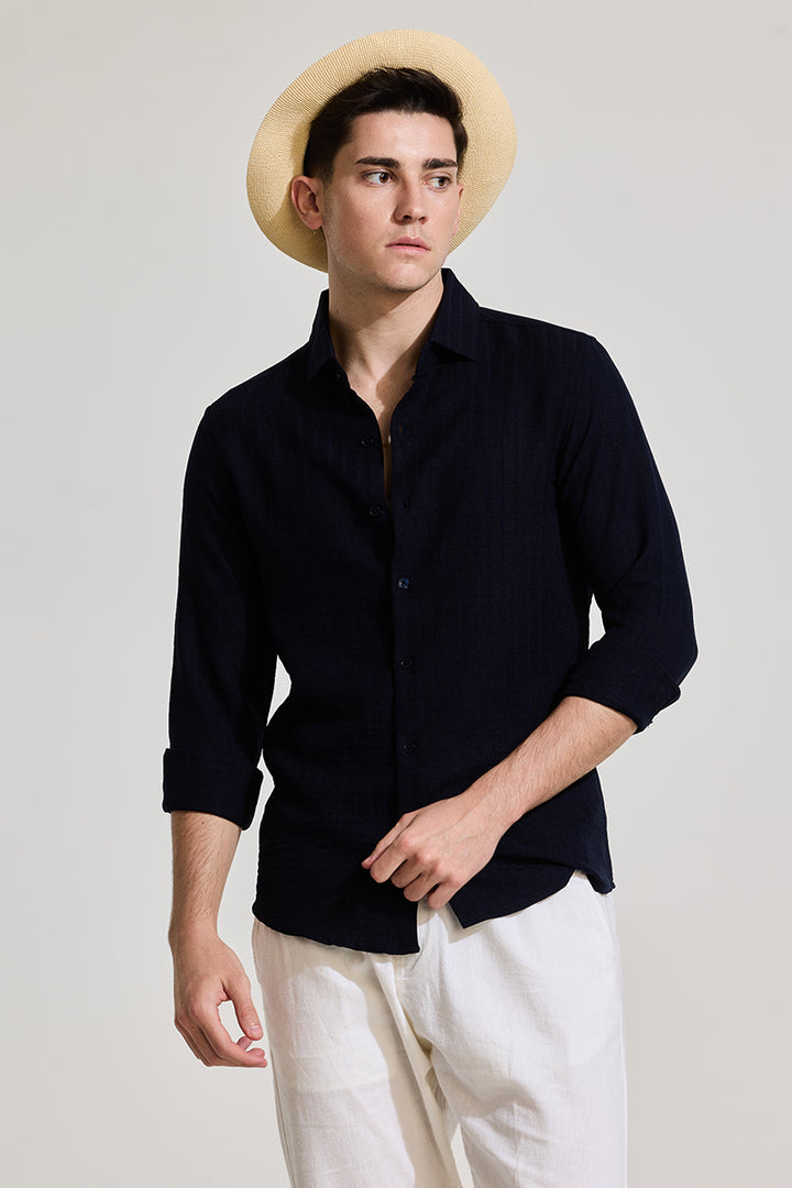 Navy Self-Striped Shirt