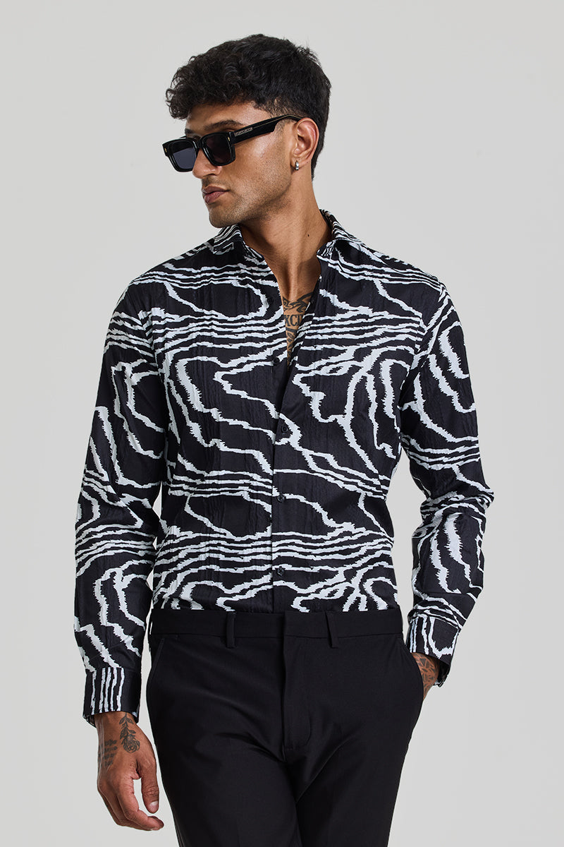 Charcoal Grey Abstract Slim Fit Shirt