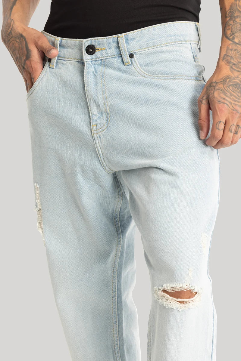 Sky Blue Distressed Baggy Fit Jeans