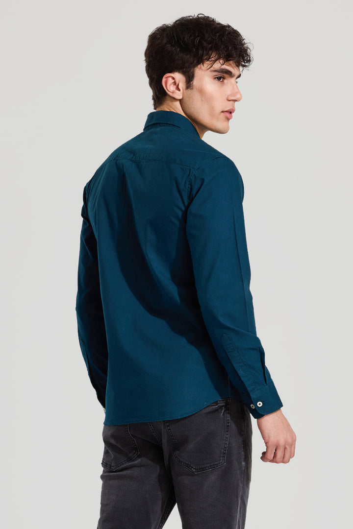 Teal Slim Fit Solid Shirt