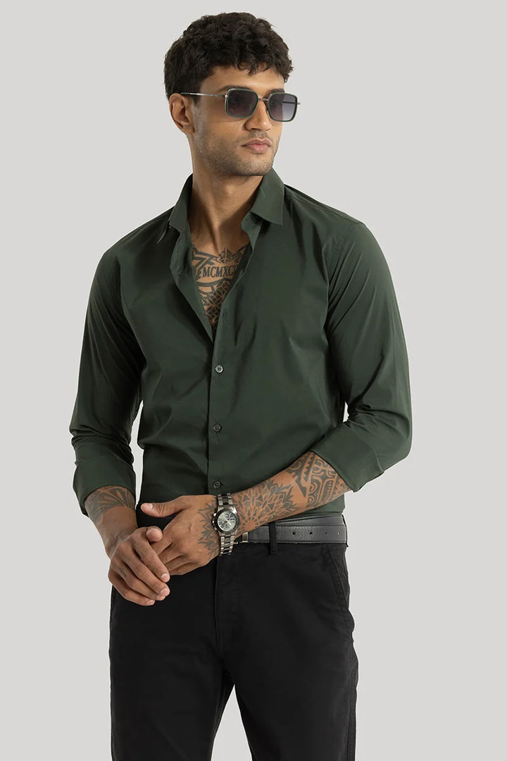 Quinnie Dark Green Plain Shirt