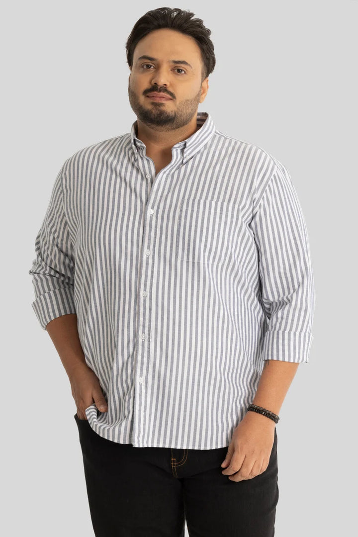 Fortunato Greyish Blue Stripes Plus Size Shirt