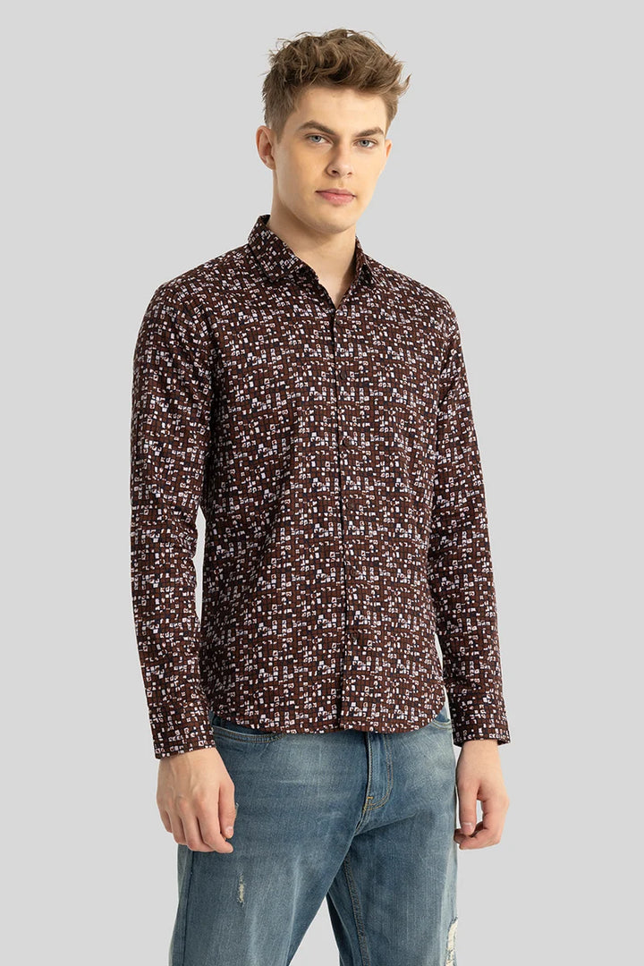 Maroon Abstract Slim Fit Shirt