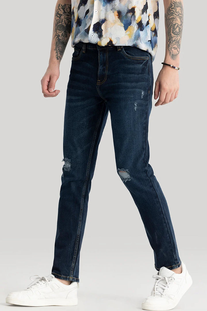 Pascaline Navy Distressed Slim Fit Jeans