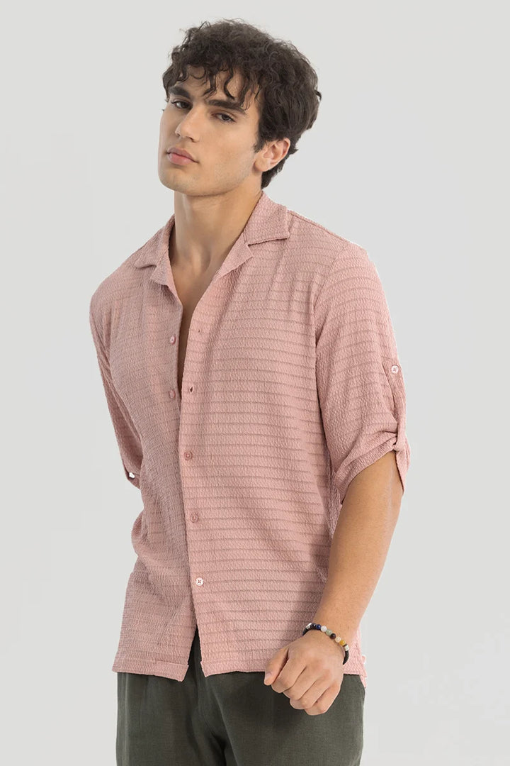 Pink Self-Design Cuban Shirt