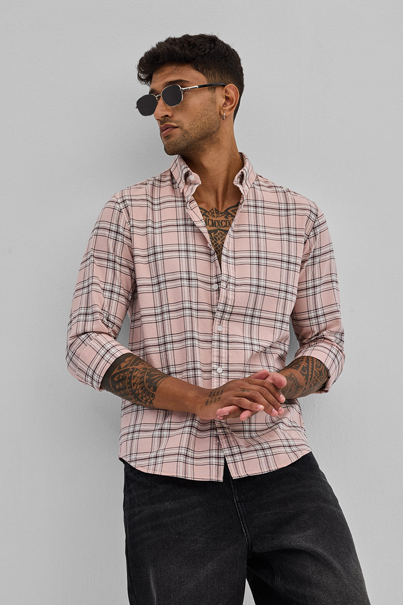 Light Pink Checks Slim Fit Shirt