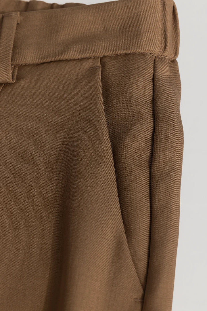 Brown Plain Relaxed Fit Trousers