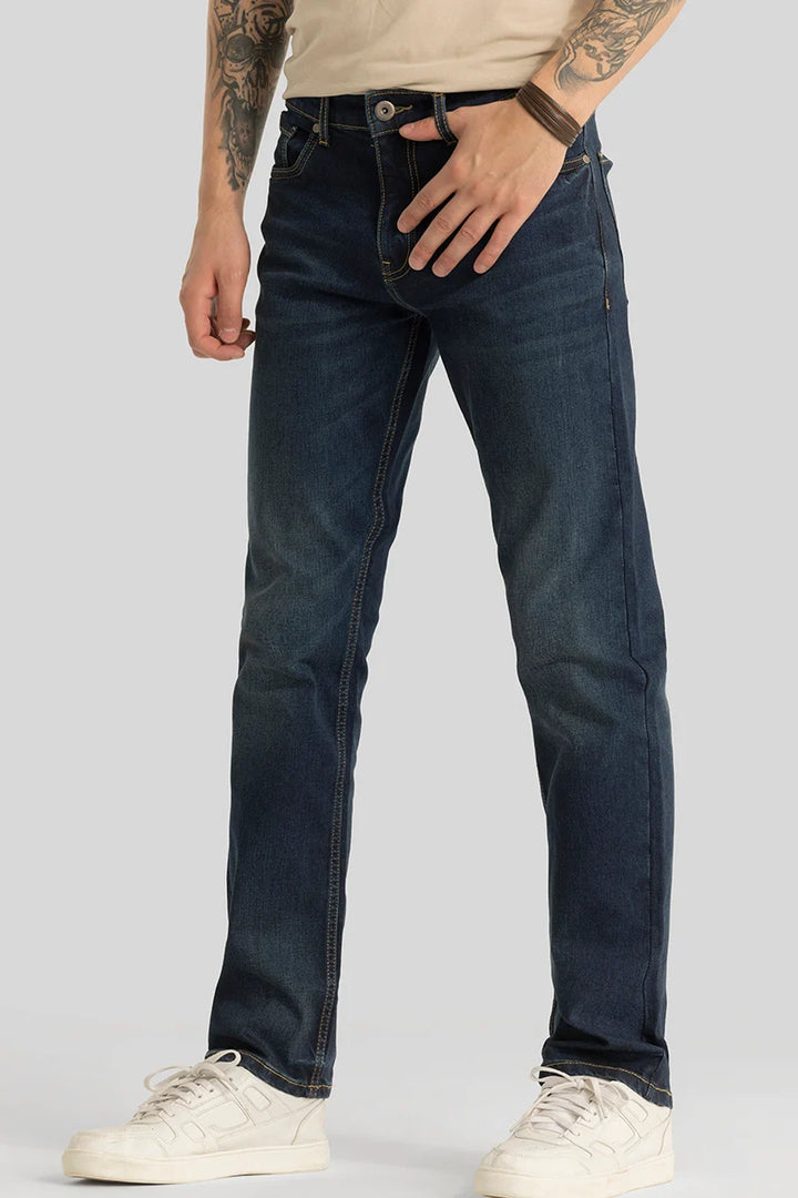 Brigitte Ink Blue Plain Straight Fit Jeans