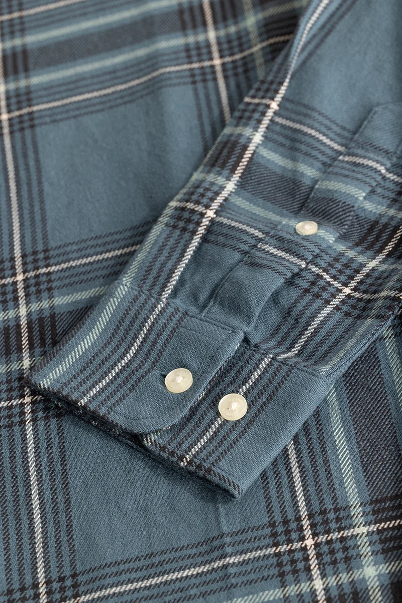 Steel Blue Checks Slim Fit Shirt