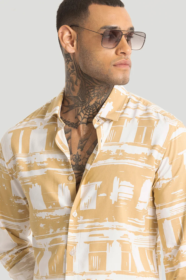 Yellow Abstract Slim Fit Shirt