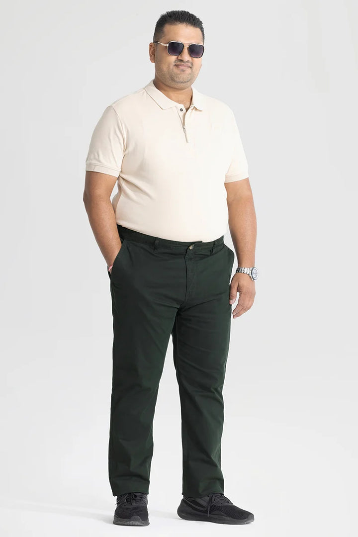 Seemly Dark Green Plain Regular Fit Plus Size Chinos