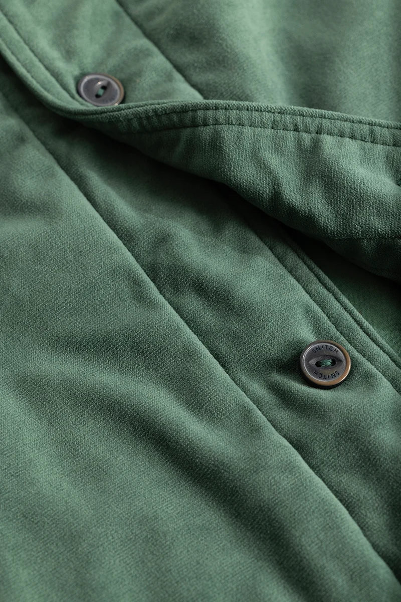 Green Suede Double Pocket Overshirt