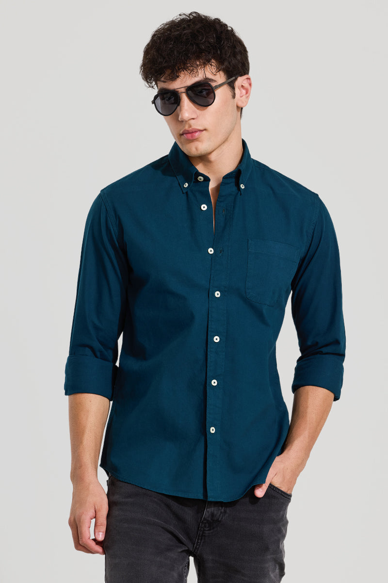 Teal Slim Fit Solid Shirt