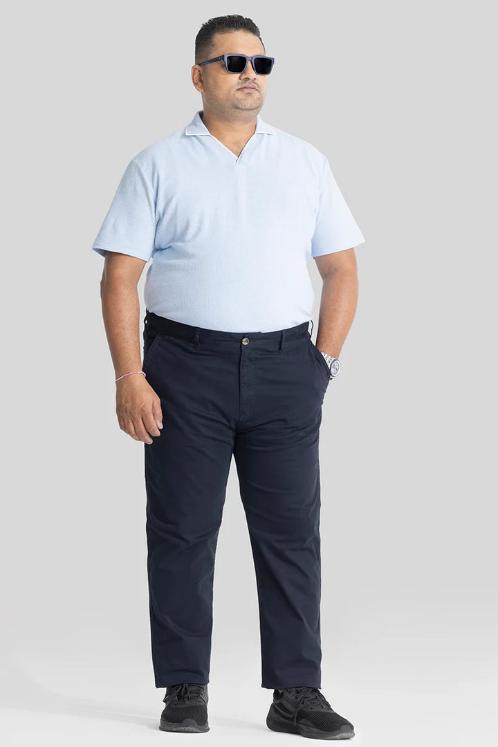 Seemly Greyish Blue Plain Regular Fit Plus Size Chinos