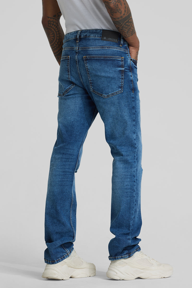 Blue Distressed Straight Fit Jeans