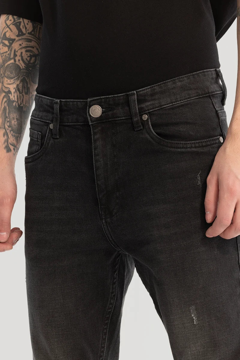 Charcoal Grey Distressed Skinny Fit Jeans