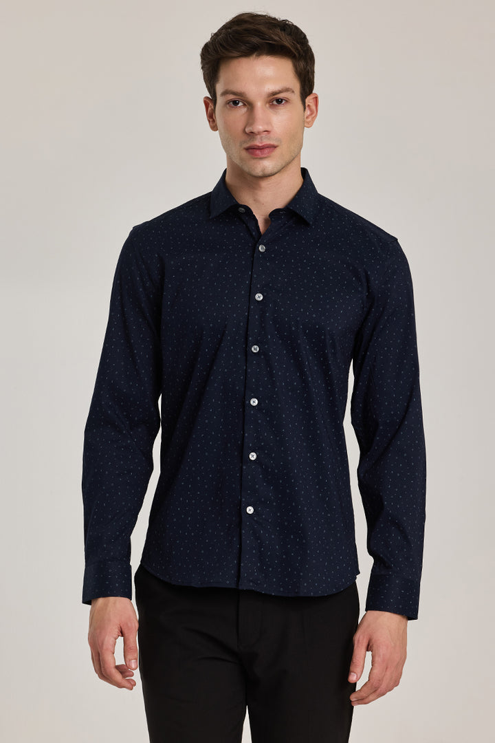 Navy Geometric Slim Fit Shirt