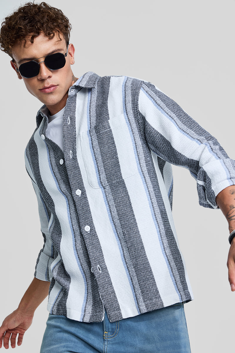 Charcoal Grey Stripes Box Fit Shirt