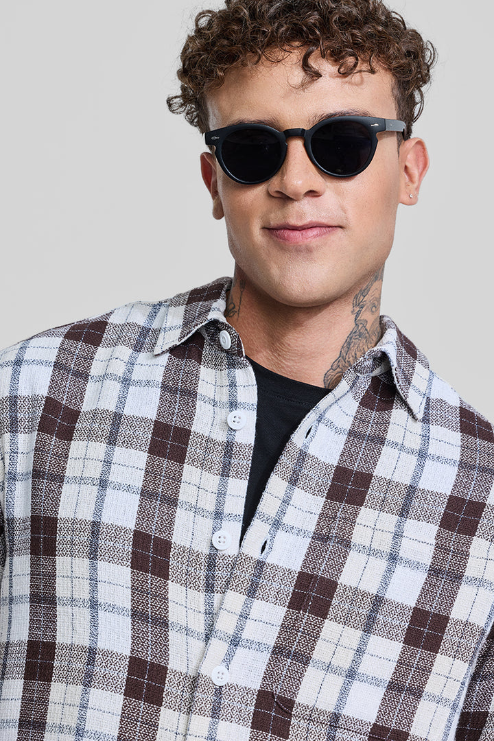 Dark Brown Box Fit Tartan Shirt