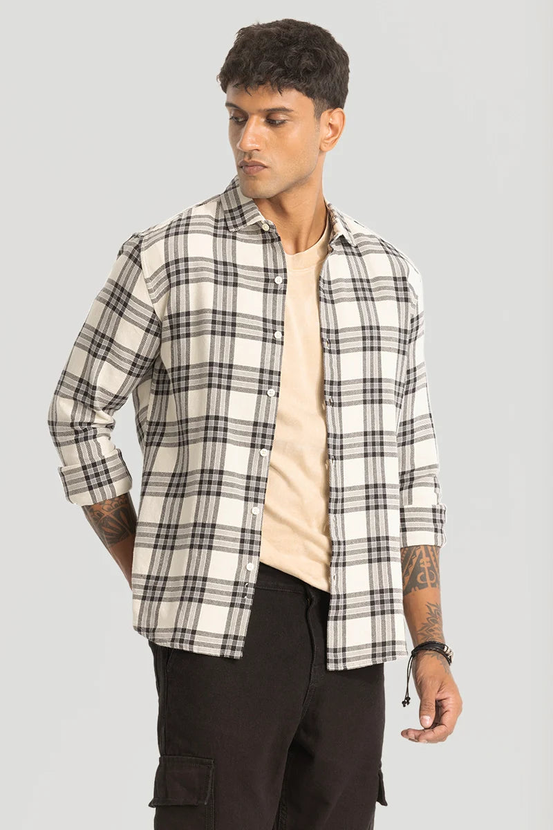 Off White Checks Slim Fit Shirt