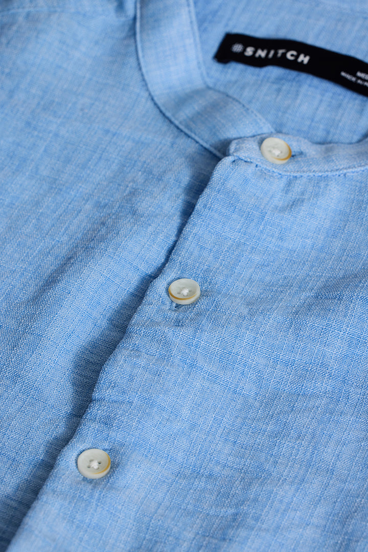 Blue Mandarin Textured Shirt