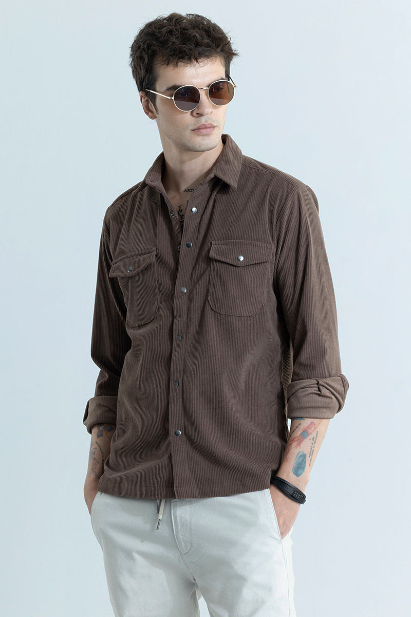 Jezzi Chocolate Brown Corduroy Overshirt