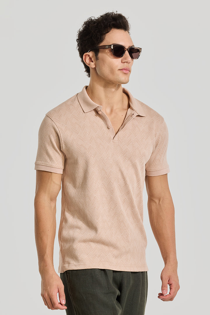 Beige Textured Polo T-Shirt