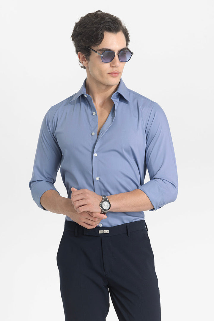 Blue Slim Fit Stretch Shirt