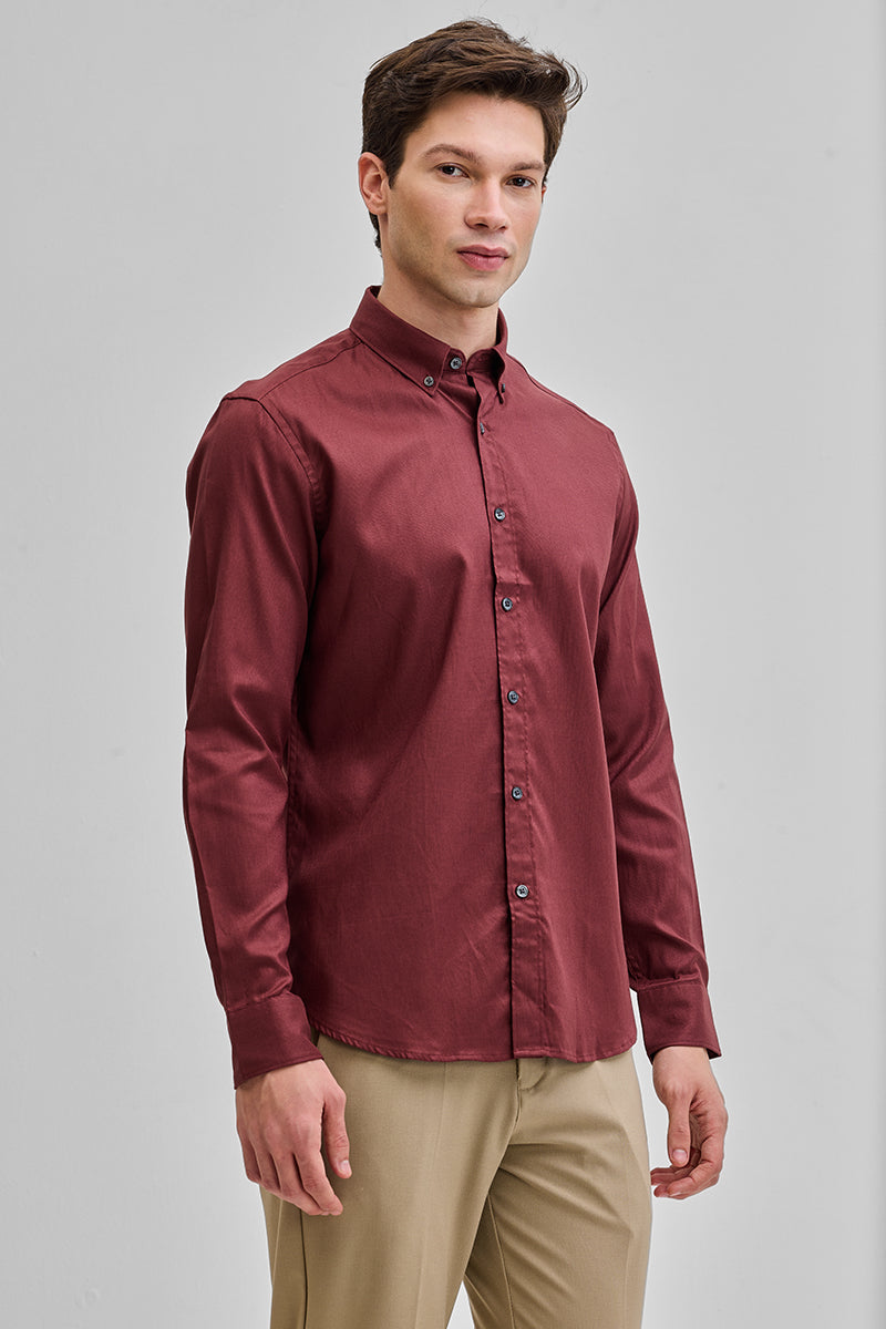 Maroon Solid Twill Shirt