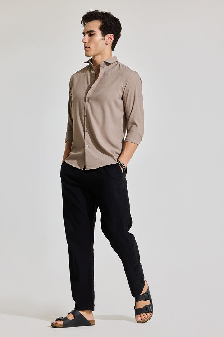 Light Brown Textured Slim Fit Shirt