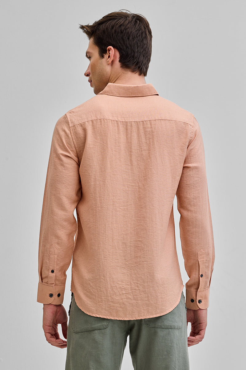 Peach Textured Linen Blend Shirt