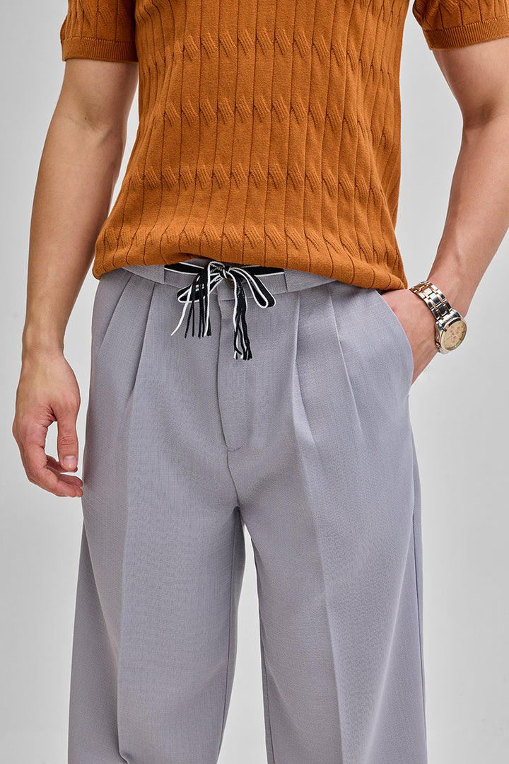 Light Grey Textured Korean Trousers