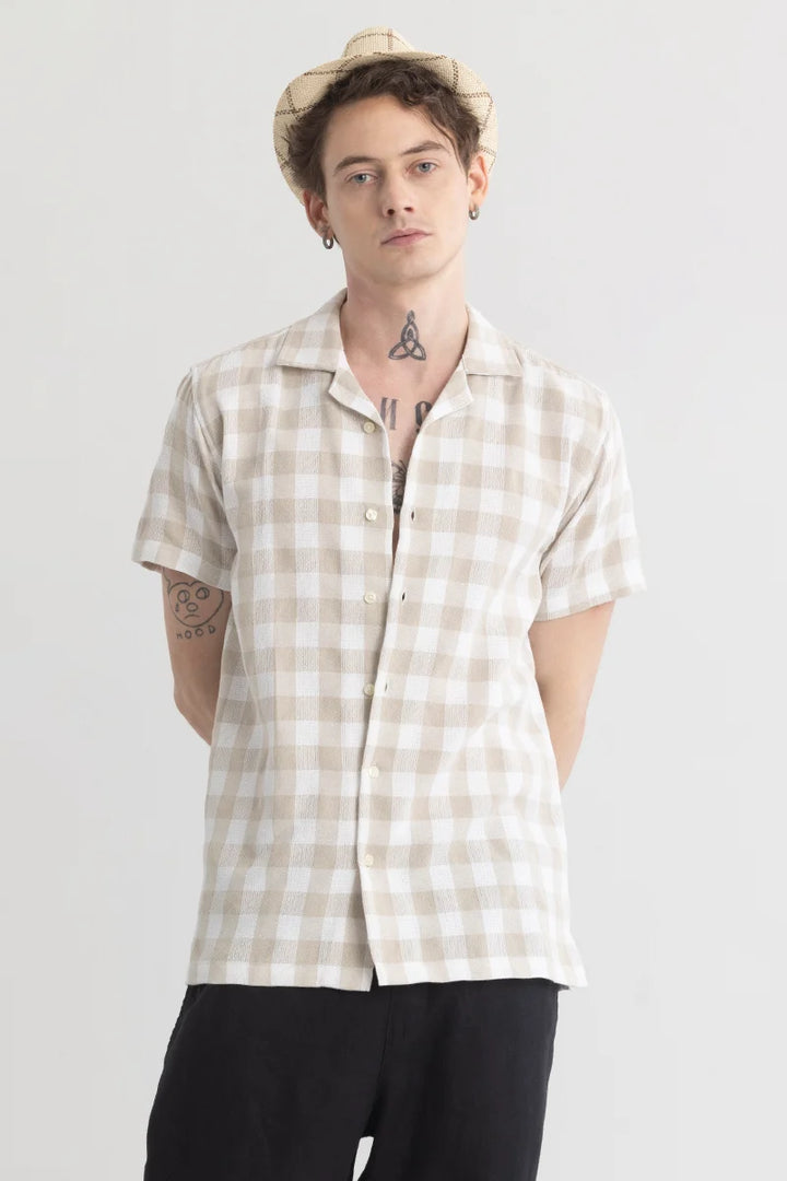 Checkerbloom Beige Check Shirt