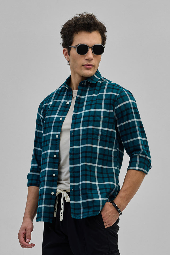 Teal Slim Fit Checks Shirt