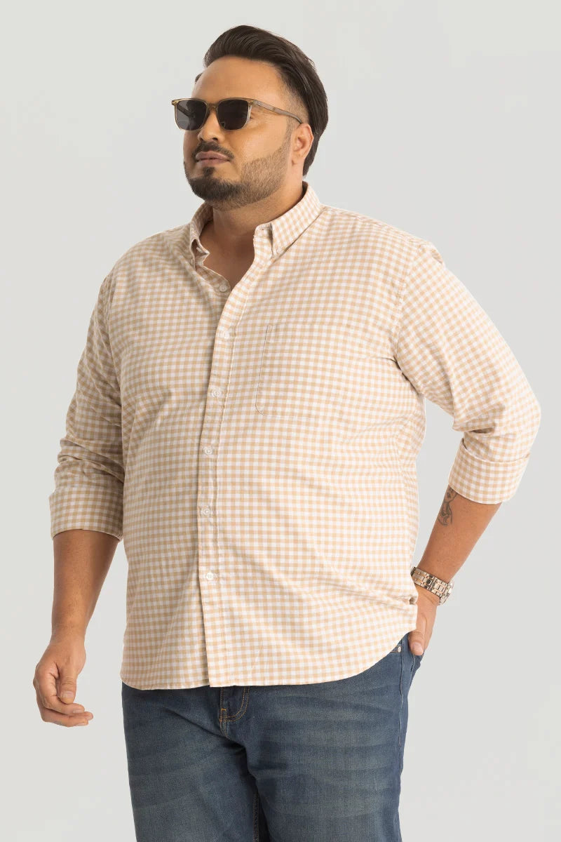 Beige Oxford Checks Plus Size Shirt