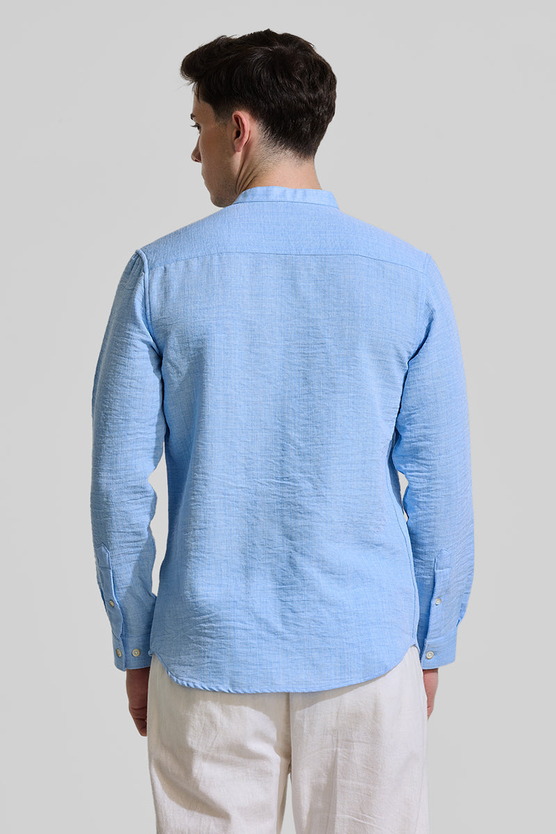 Blue Mandarin Textured Shirt