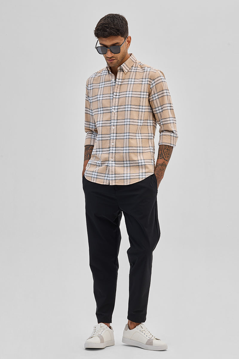 Beige Checks Slim Fit Shirt