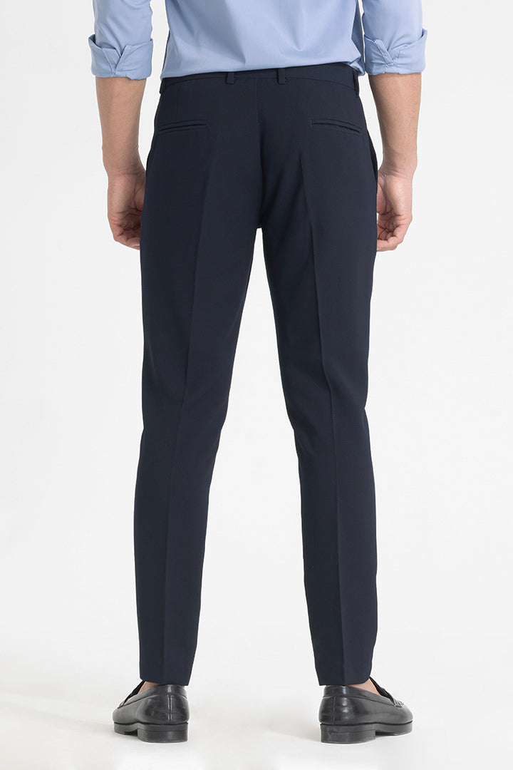 Dark Blue Self-Design Formal Trousers