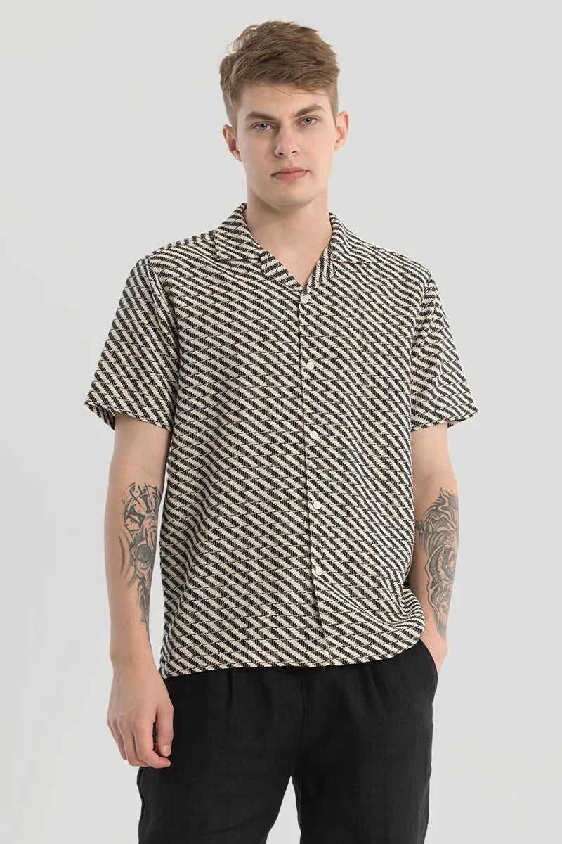 Black Textured Cuban Shirt