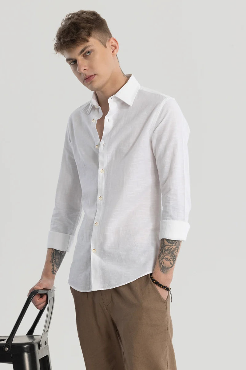 White Plain Linen Blend Shirt