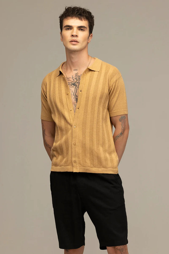 TerraKnit Knitted Crochet Brown Casual Shirt